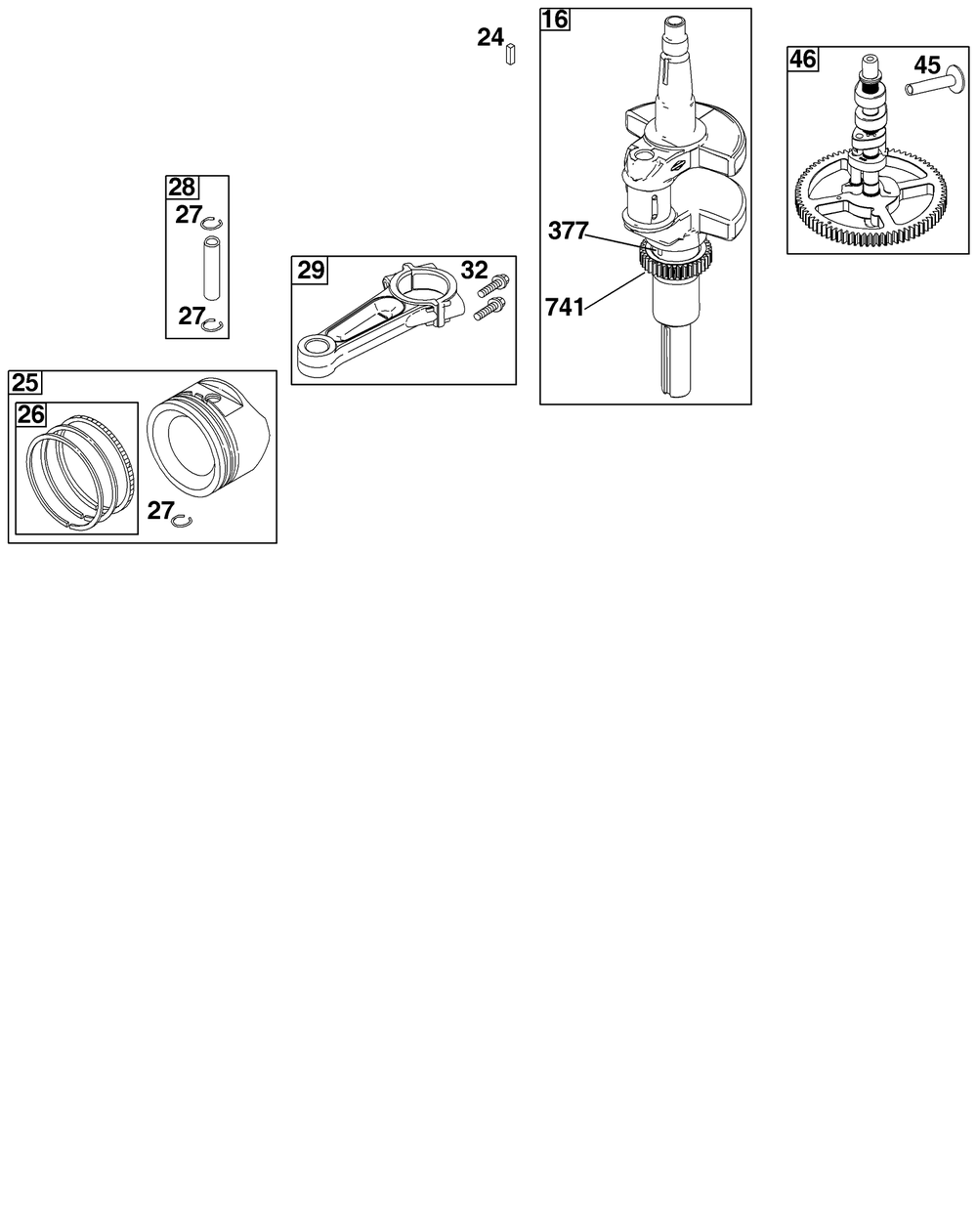 Crankshaft Group Diagram and Parts List for 44J677-0015-G1  Briggs and Stratton Engine
